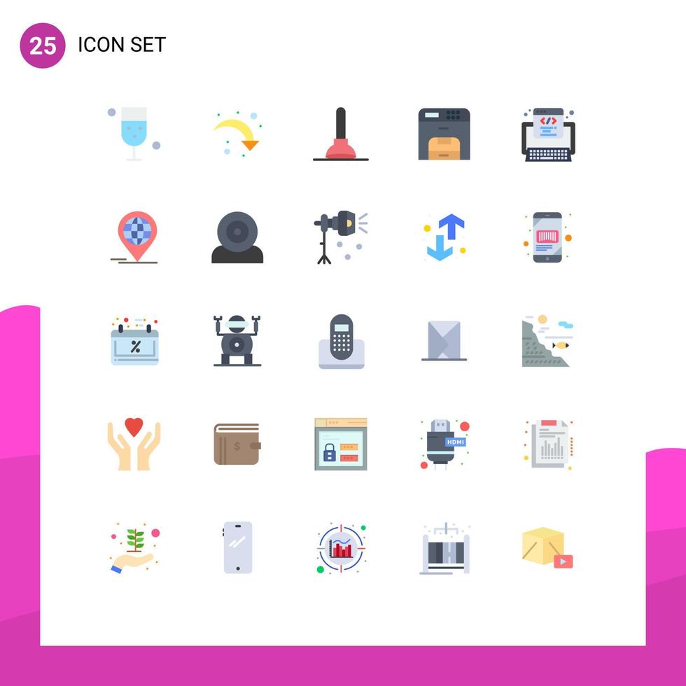 Set of 25 Modern UI Icons Symbols Signs for development printer down machine copy Editable Vector Design Elements