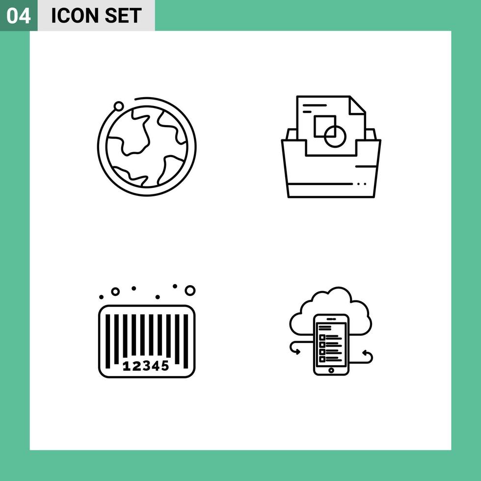 4 Creative Icons Modern Signs and Symbols of globe bar hotel file folder barcode Editable Vector Design Elements