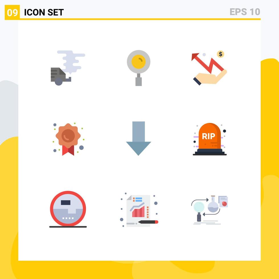 Modern Set of 9 Flat Colors Pictograph of arrow trust search quality statistic Editable Vector Design Elements