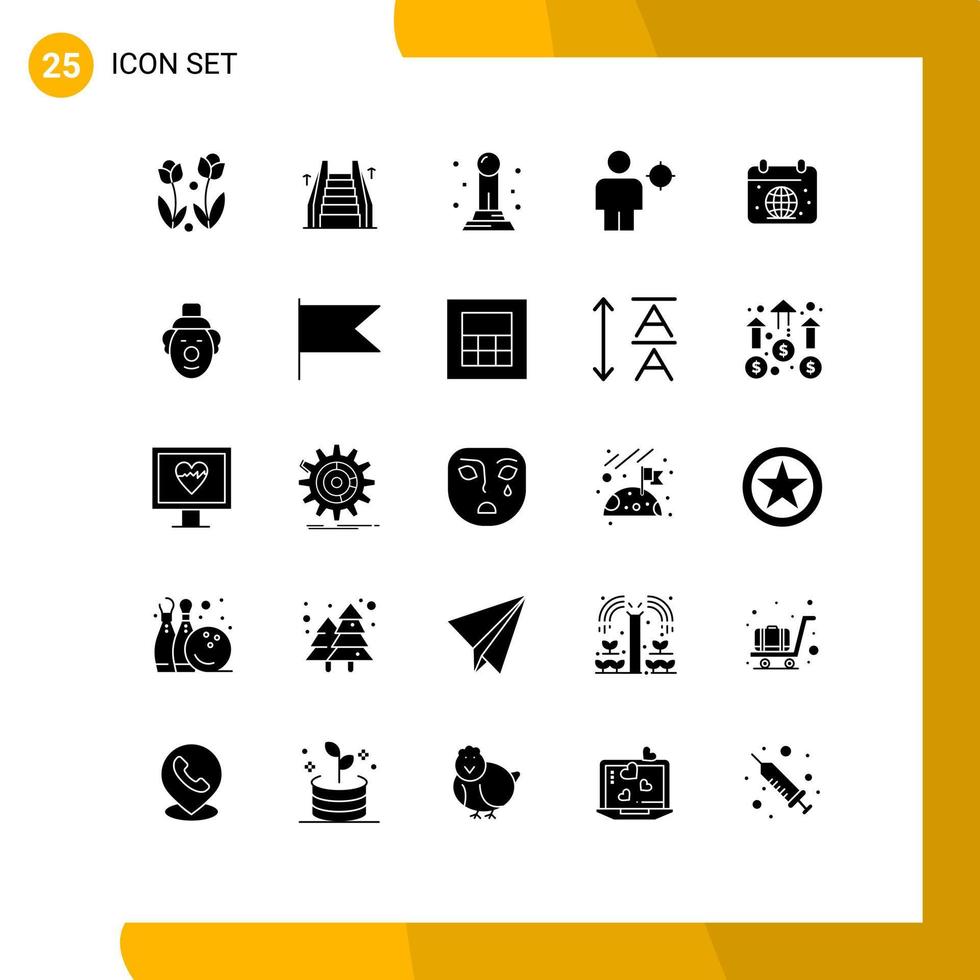 grupo de 25 signos y símbolos de glifos sólidos para elementos de diseño vectorial editables de avatar humano de escalera de ubicación de calendario vector