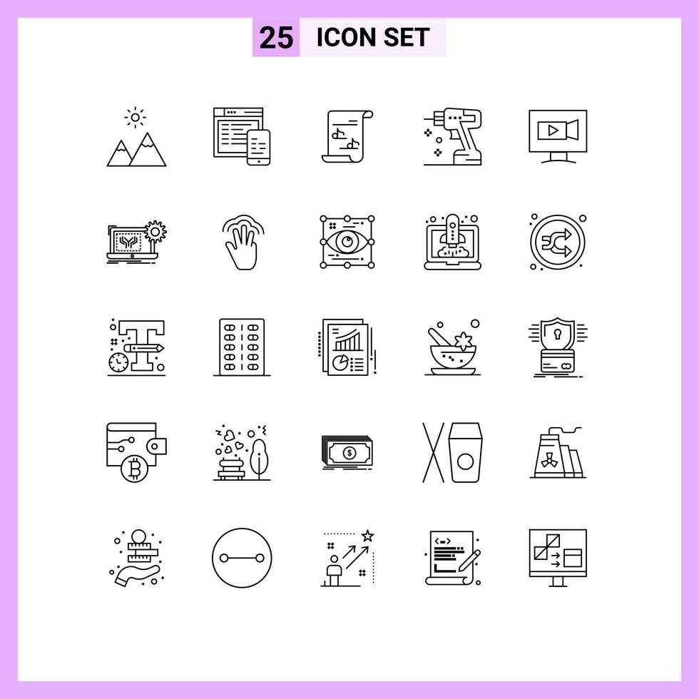 Group of 25 Modern Lines Set for screen tool file instrument construction Editable Vector Design Elements