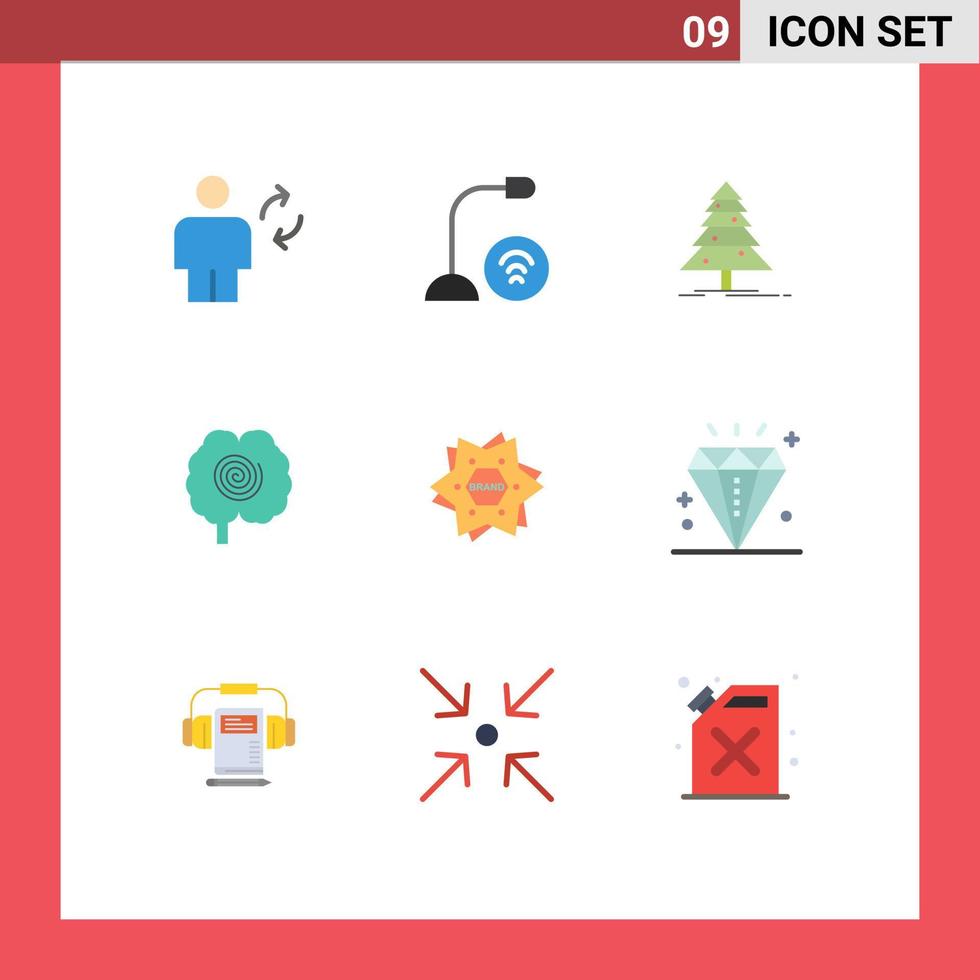 9 Universal Flat Color Signs Symbols of psychology head hardware brain christmas Editable Vector Design Elements