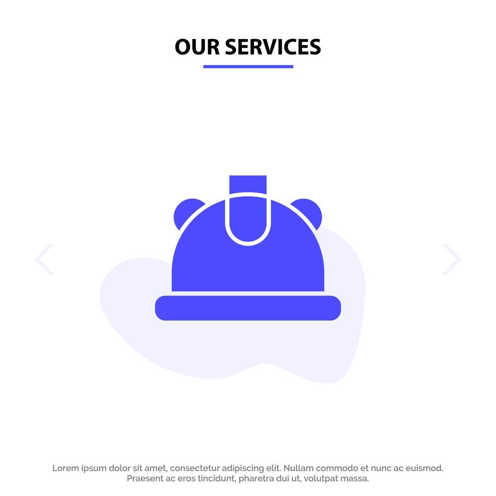 Our Services Building Construction Helmet Solid Glyph Icon Web card Template vector