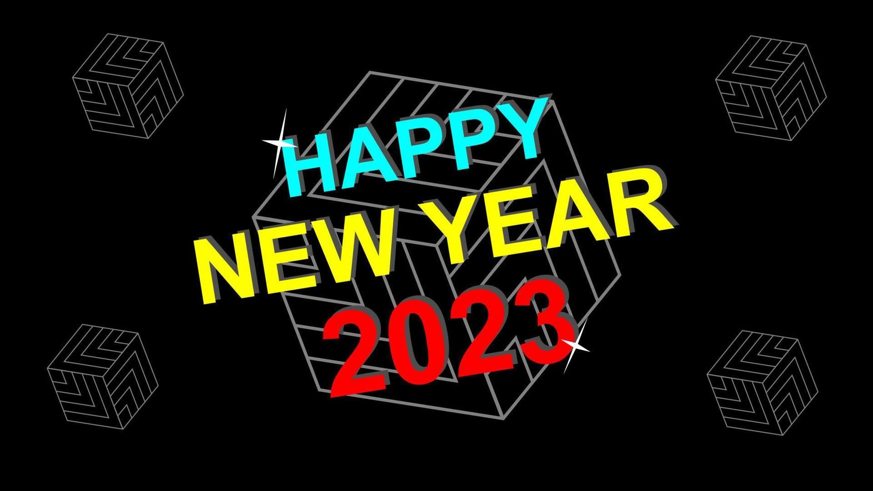 feliz año nuevo 2023 con fondo negro hexagonal vector