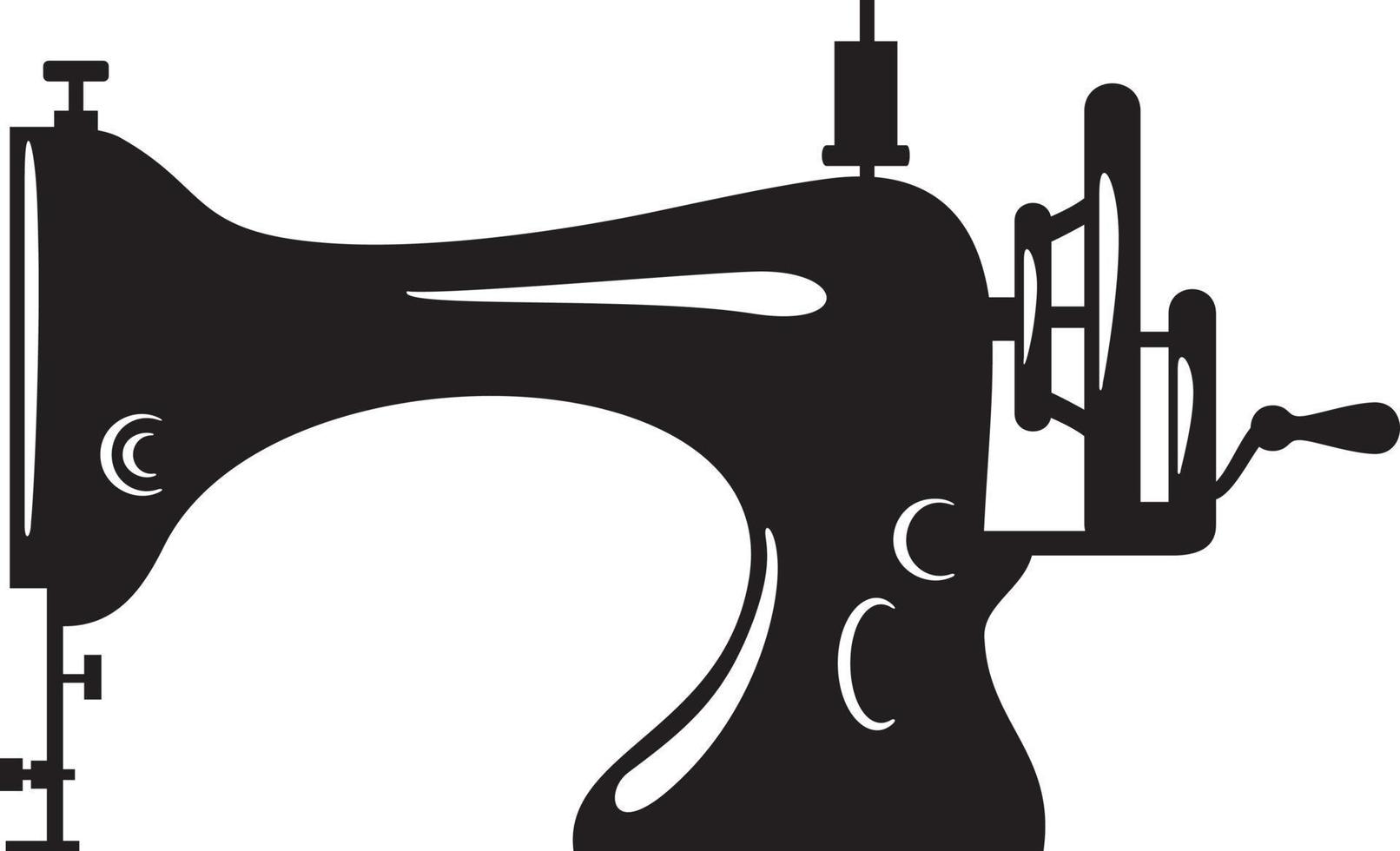 Retro Sewing Machine Black and White. Vector Illustration.