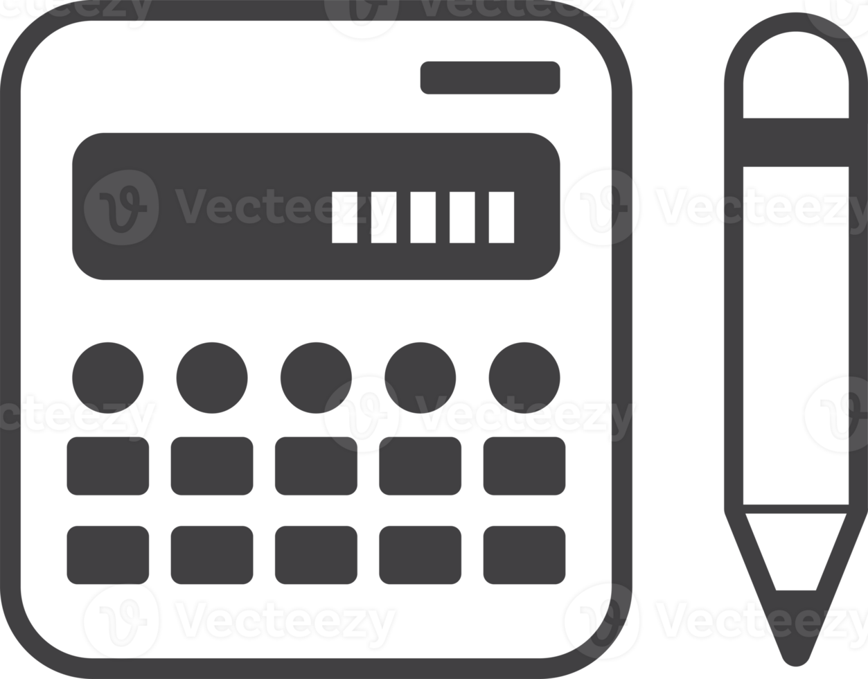 ilustração de calculadora e lápis em estilo minimalista png