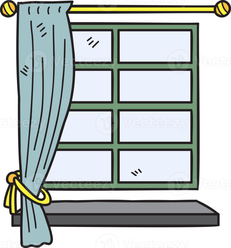 janela desenhada à mão com ilustração de cortinas png