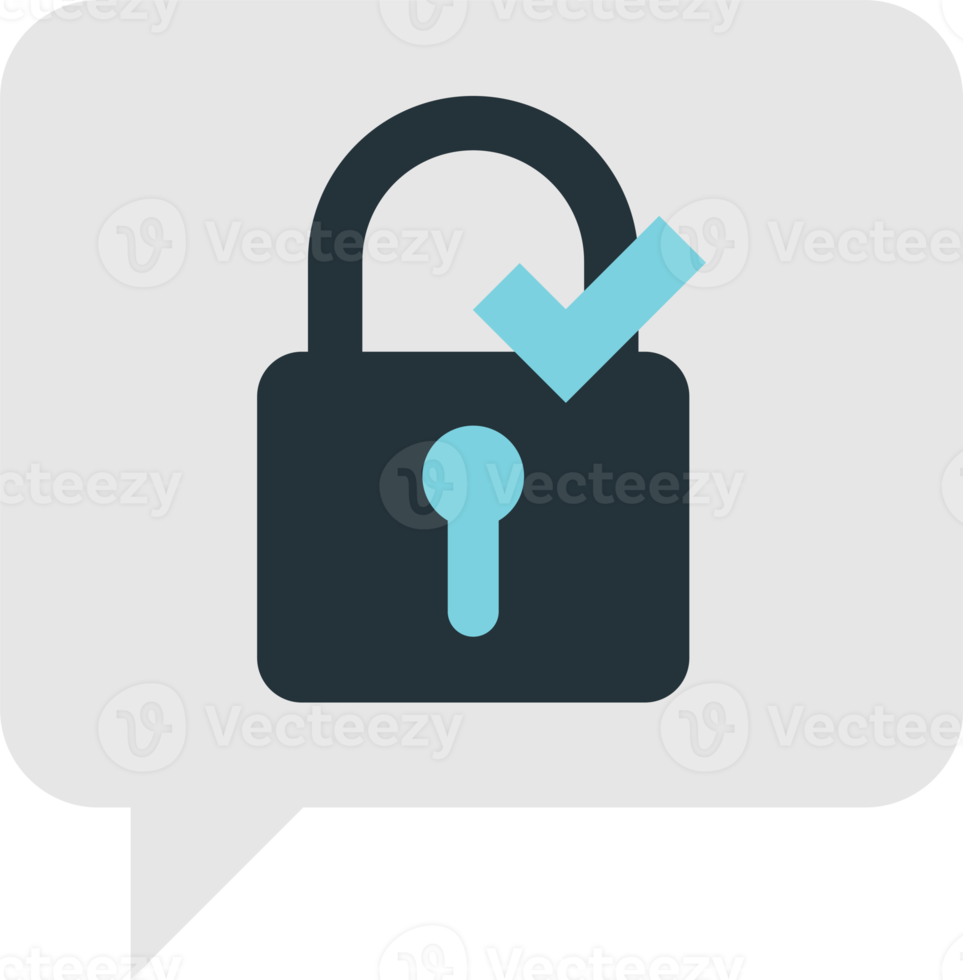 Text box with padlock and check mark illustration in minimal style png