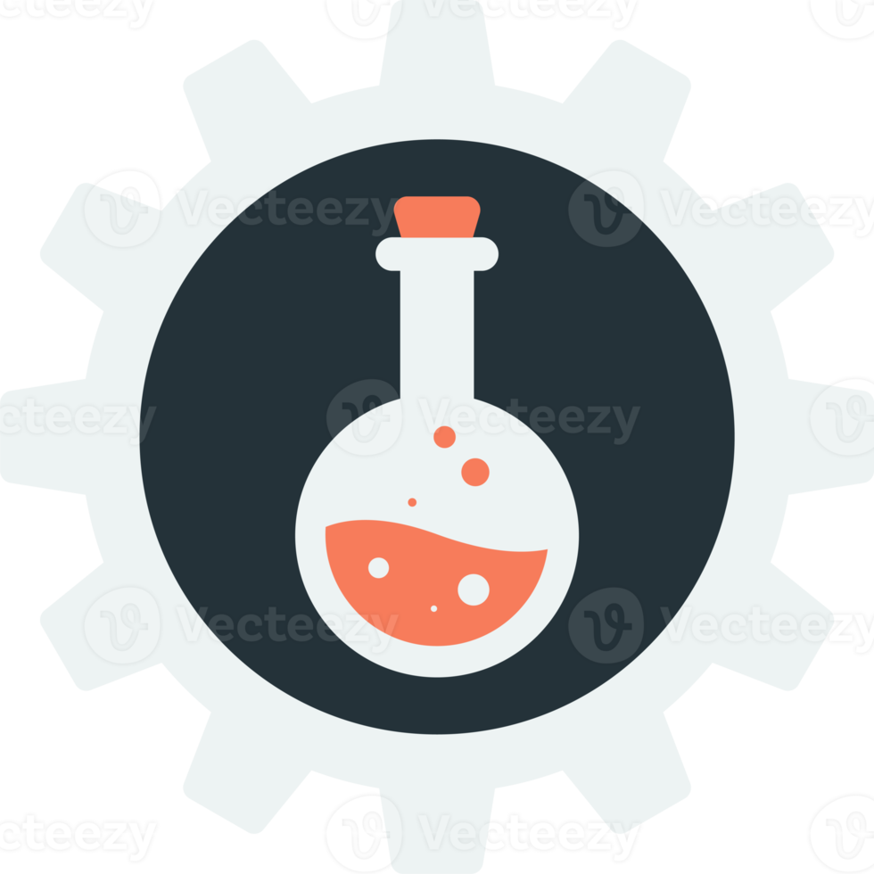 Chemical flasks and gears illustration in minimal style png