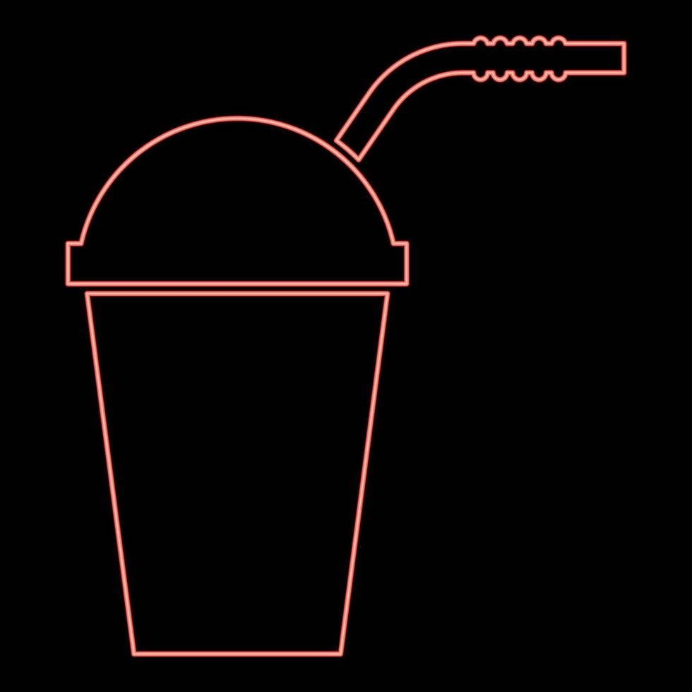 recipiente cerrado de neón para bebidas frías calientes con color rojo paja vector ilustración imagen estilo plano