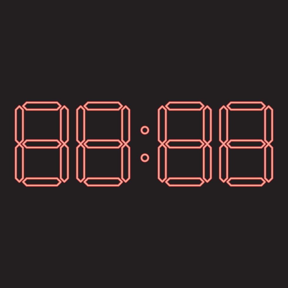 Neon digital clock face red color vector illustration image flat style