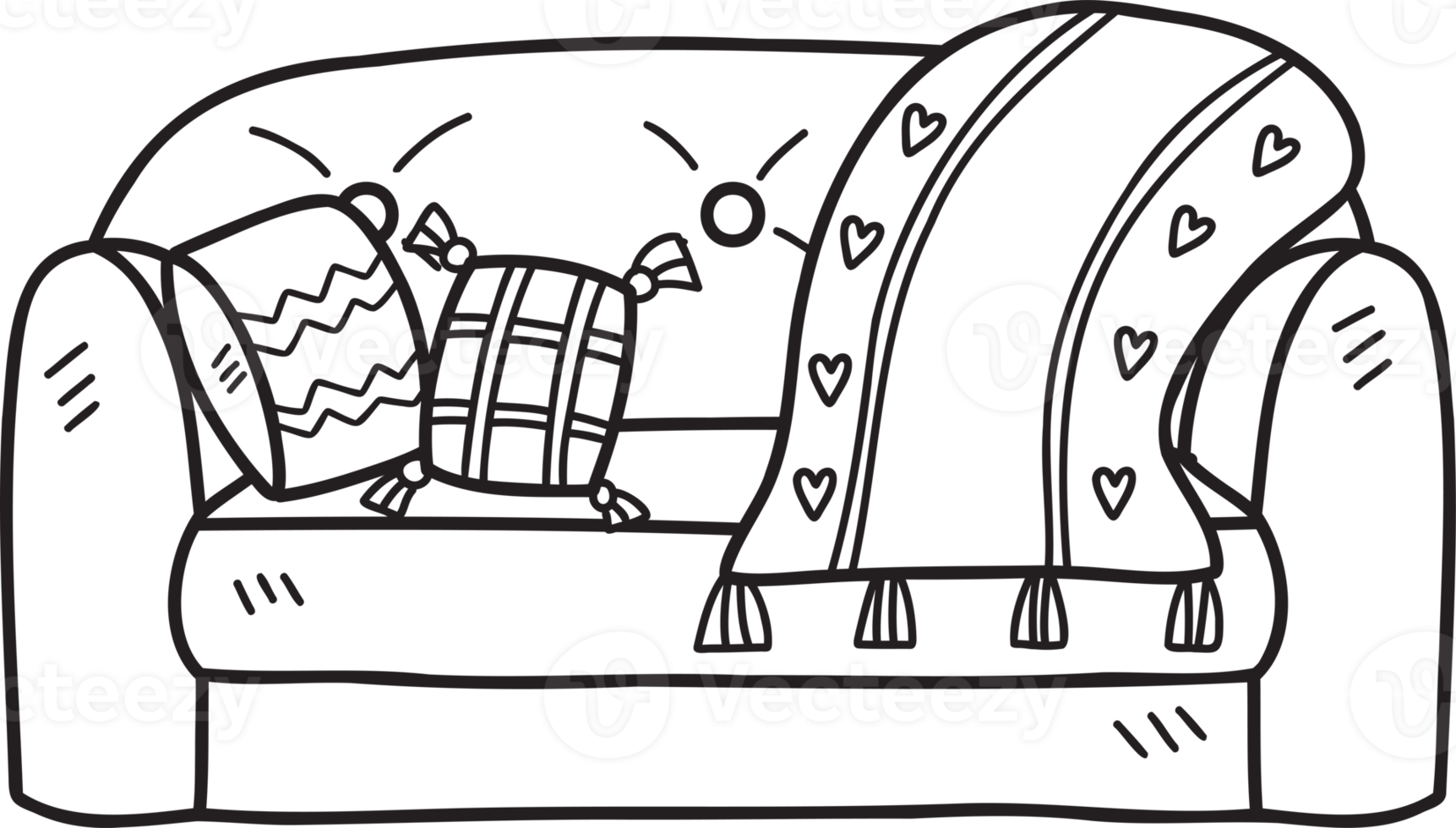 Free Hand Drawn Sofa with heart blanket and cute pillows illustration