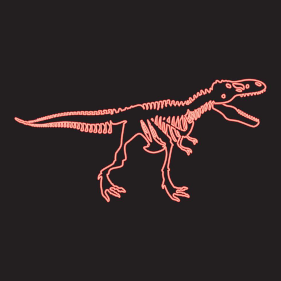 Neon dinosaur skeleton t rex red color vector illustration image flat style