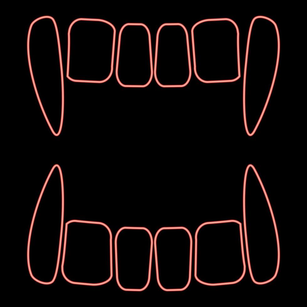Neon vampire's teeths red color vector illustration image flat style