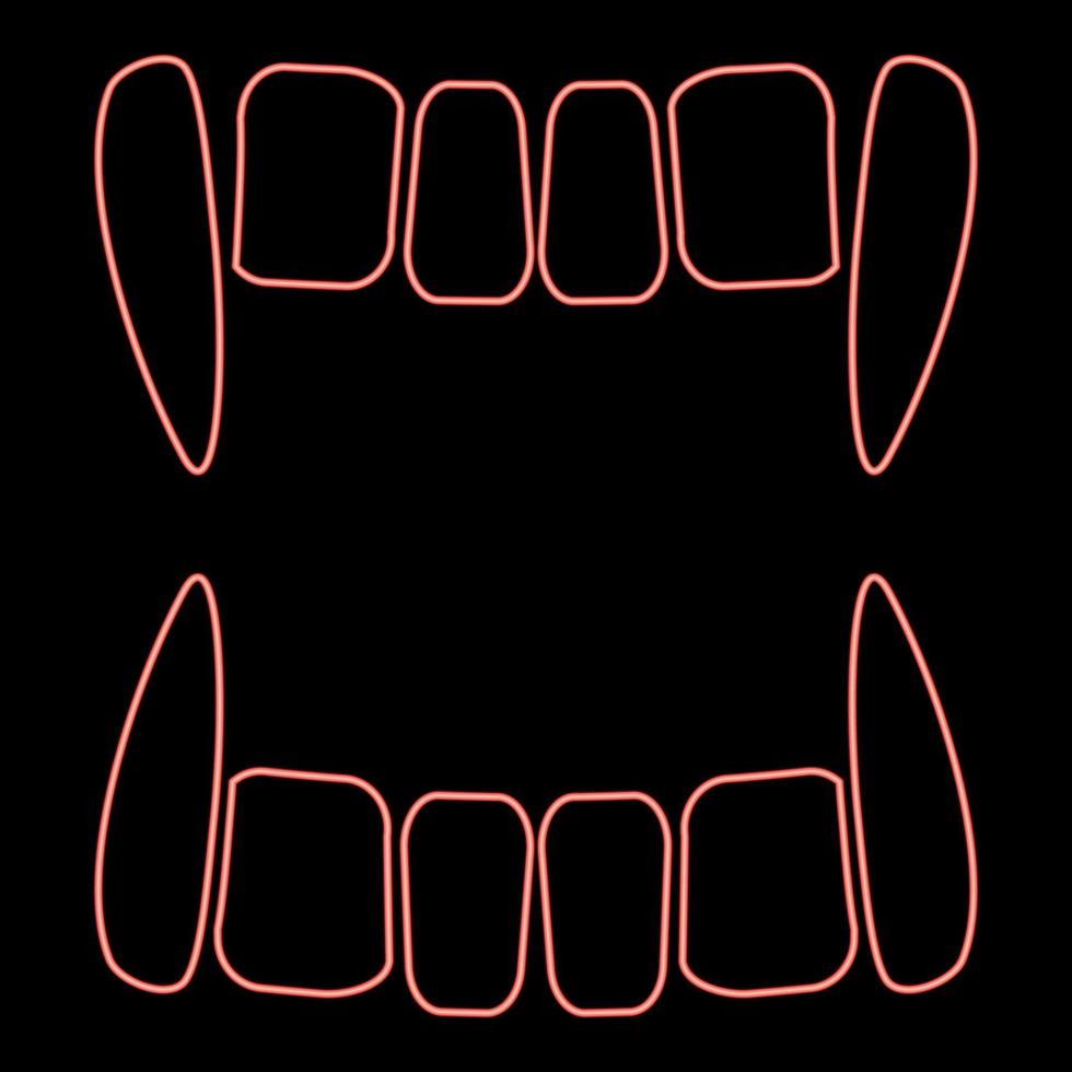 estilo plano de imagen de ilustración de vector de color rojo de dientes de vampiro de neón