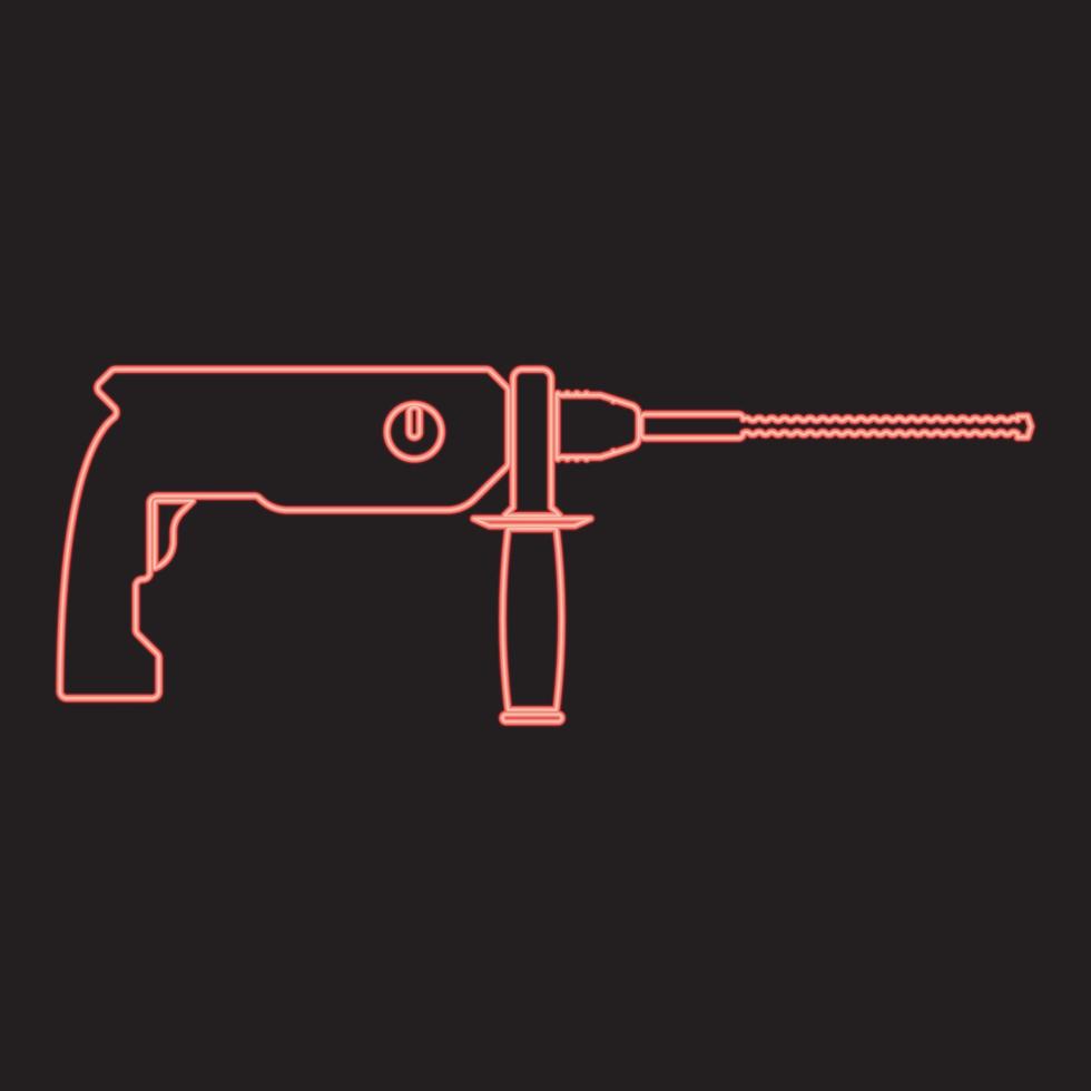 Neon rotary hammer demolition red color vector illustration image flat style