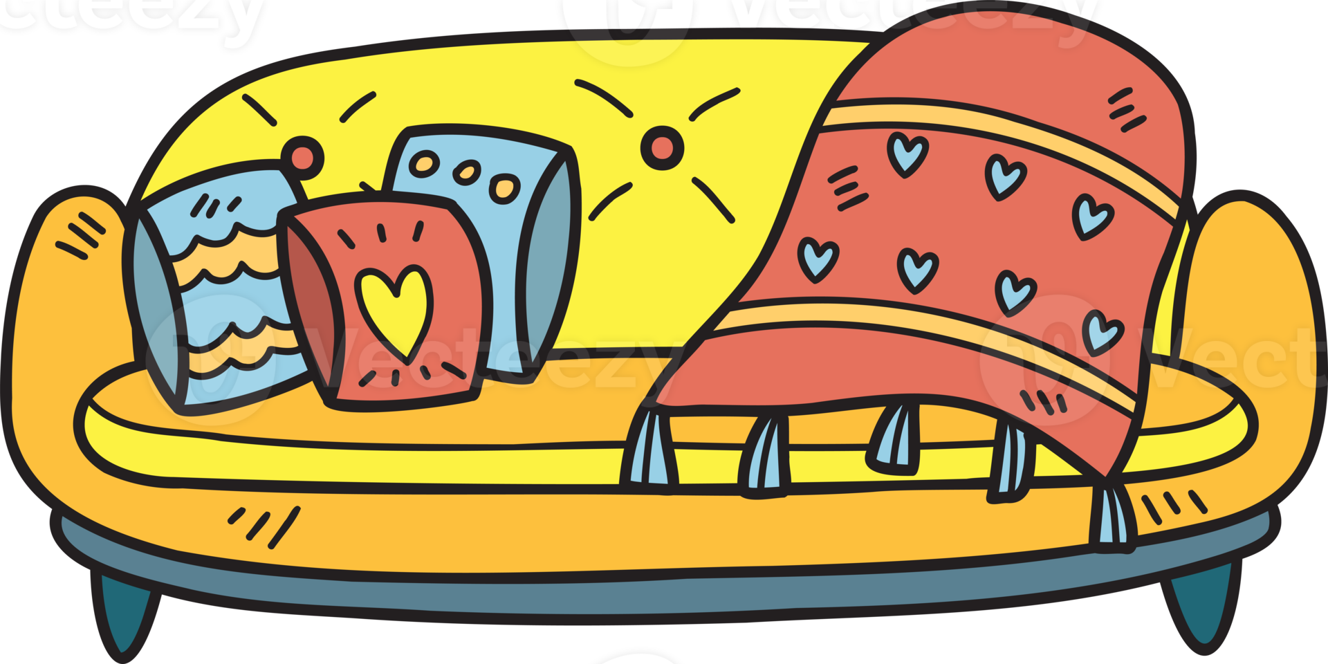 Hand Drawn Sofa with cute blankets and pillows illustration 14967081 PNG