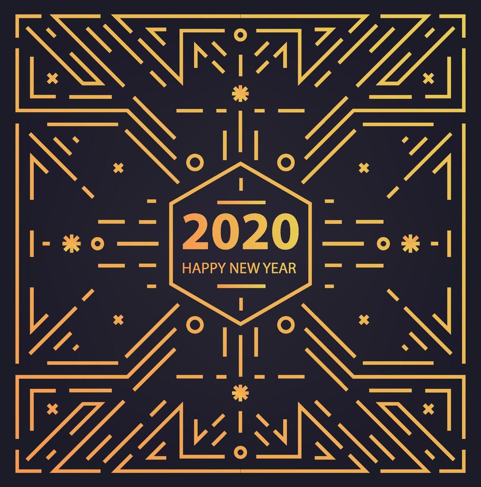 Vector New Year 2020 geometric card, banner, artdeco background. Line style christmas invitation Greeting