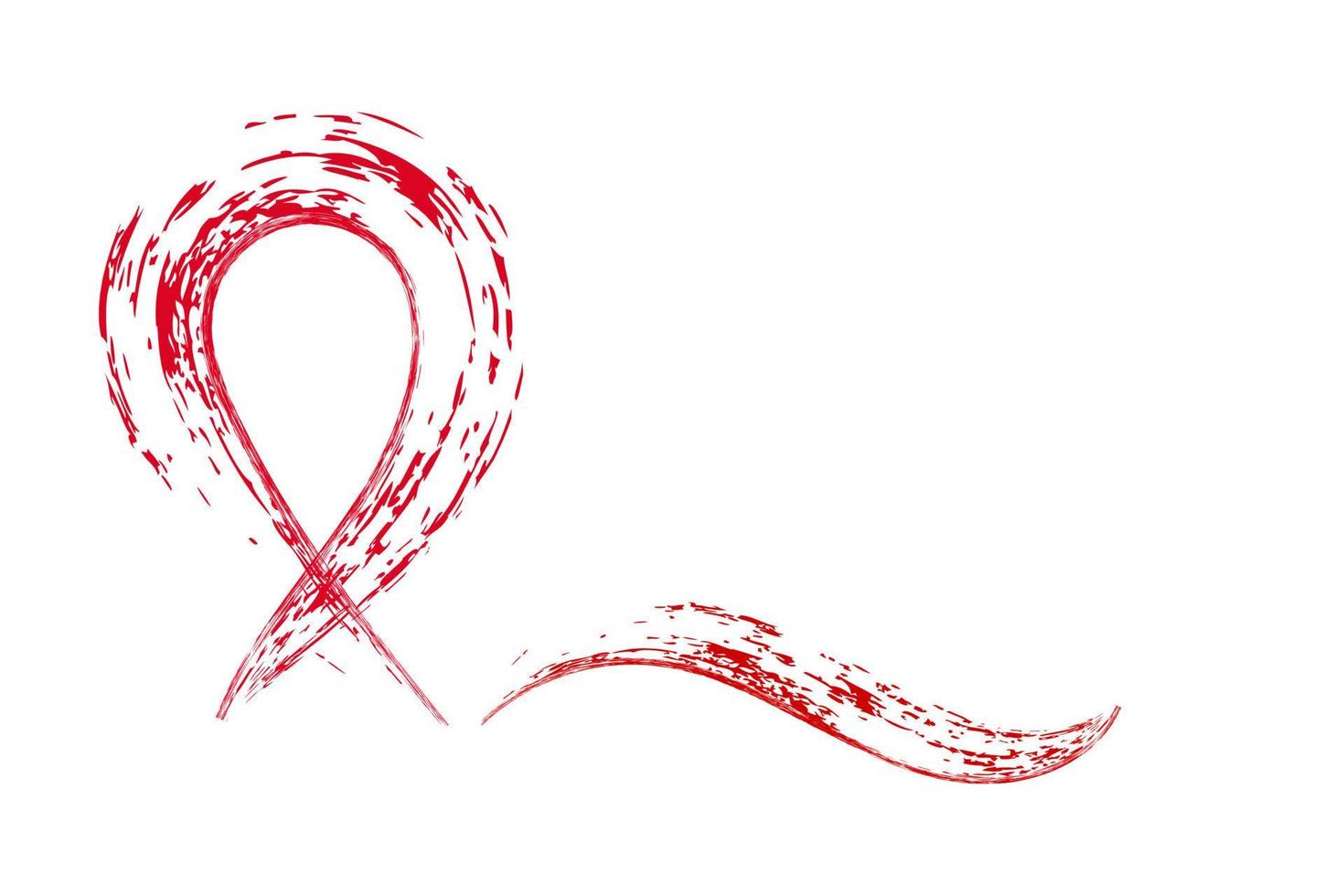 Red ribbon in grunge style on a white background. Symbol of International AIDS Day. Vector image