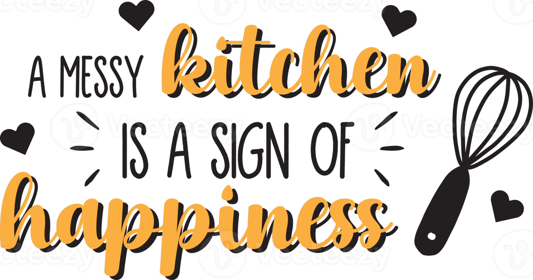 une cuisine en désordre est un signe de bonheur lettrage et illustration de citation png