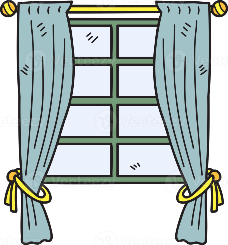 ventana dibujada a mano con ilustración de cortinas png