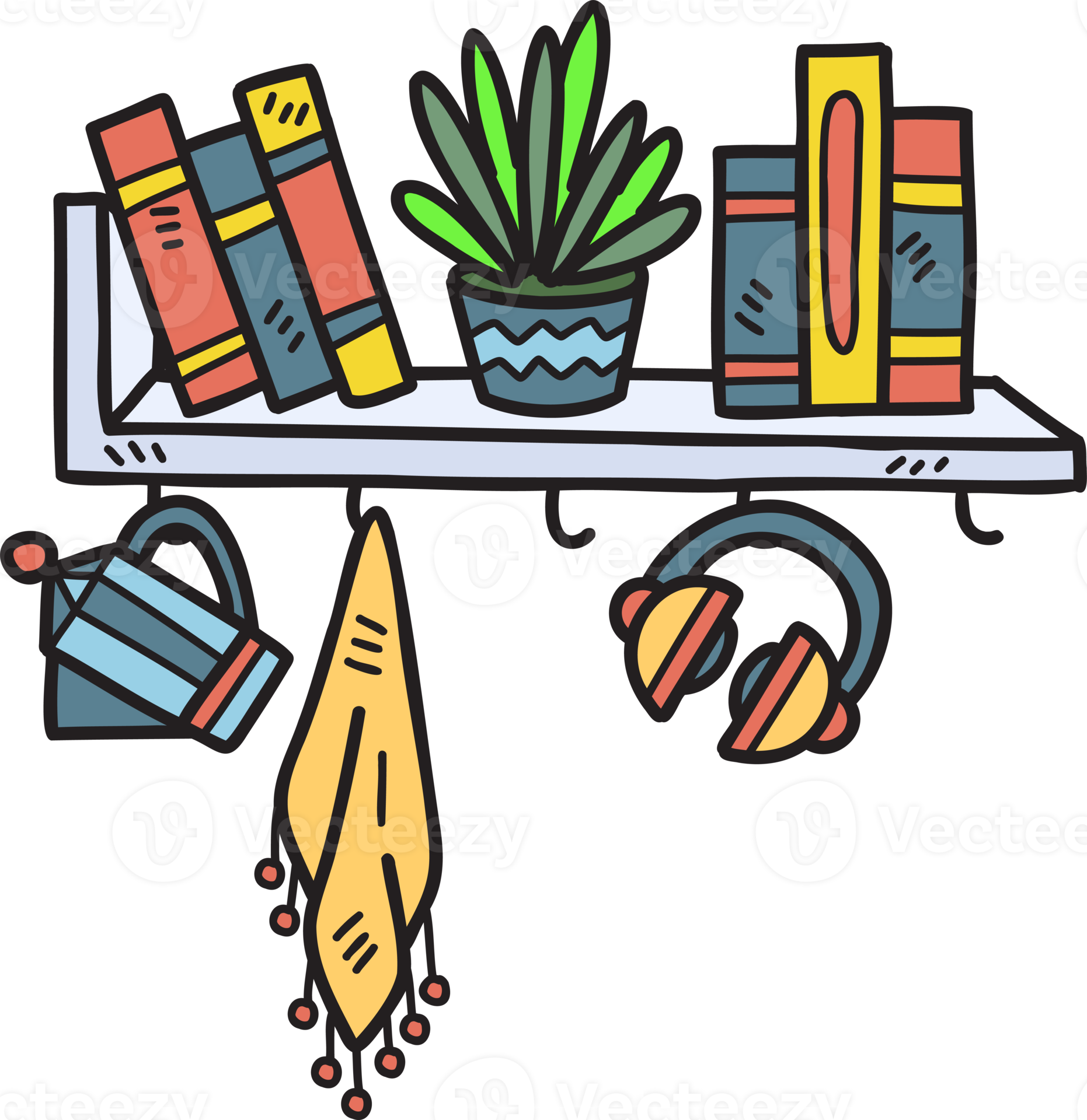 Hand Drawn Hanging shelf with books illustration 14967383 PNG
