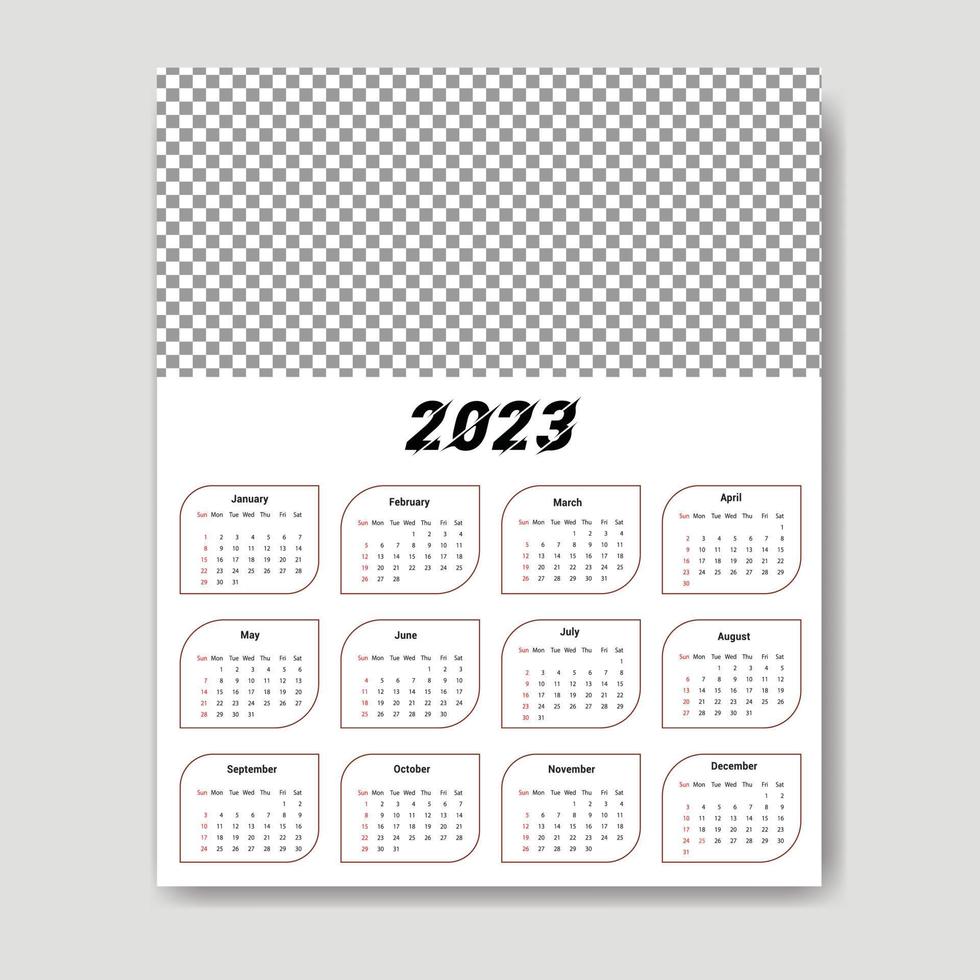 2023 calendar template, clean calendar template vector