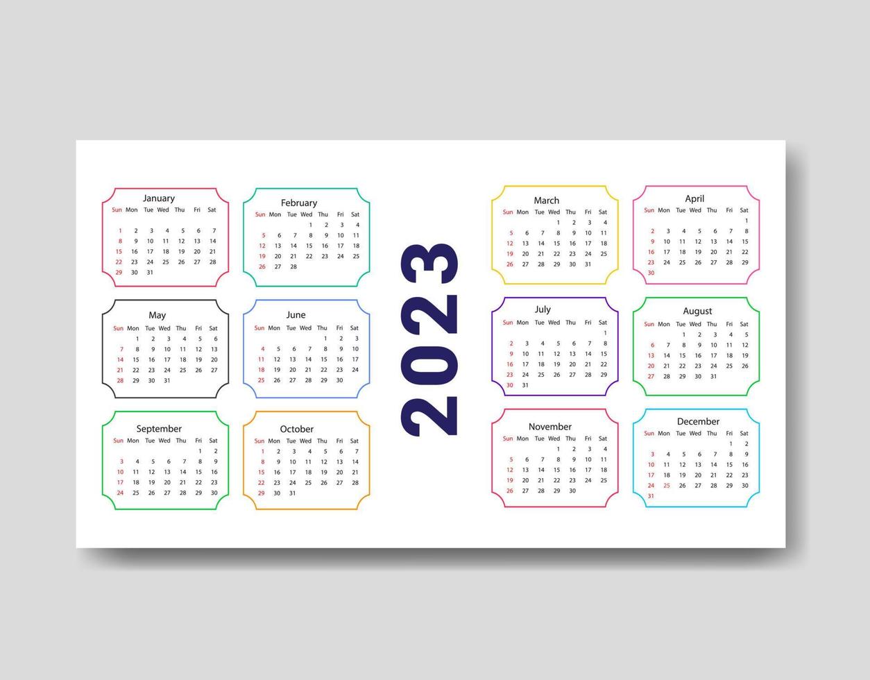 2023 calendar template, clean calendar template vector