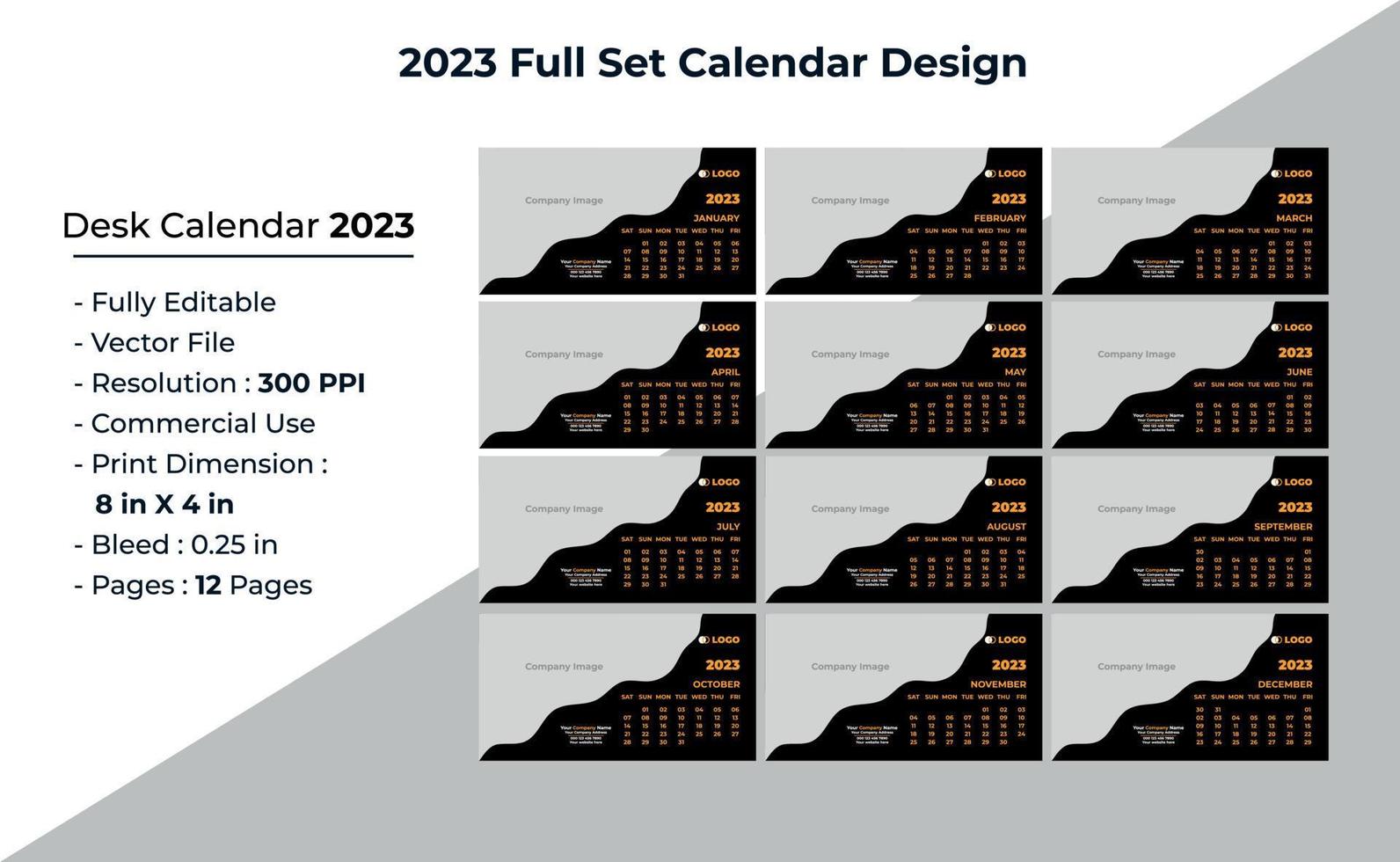 Plantilla de diseño de calendario de escritorio de conjunto completo 2023 vector