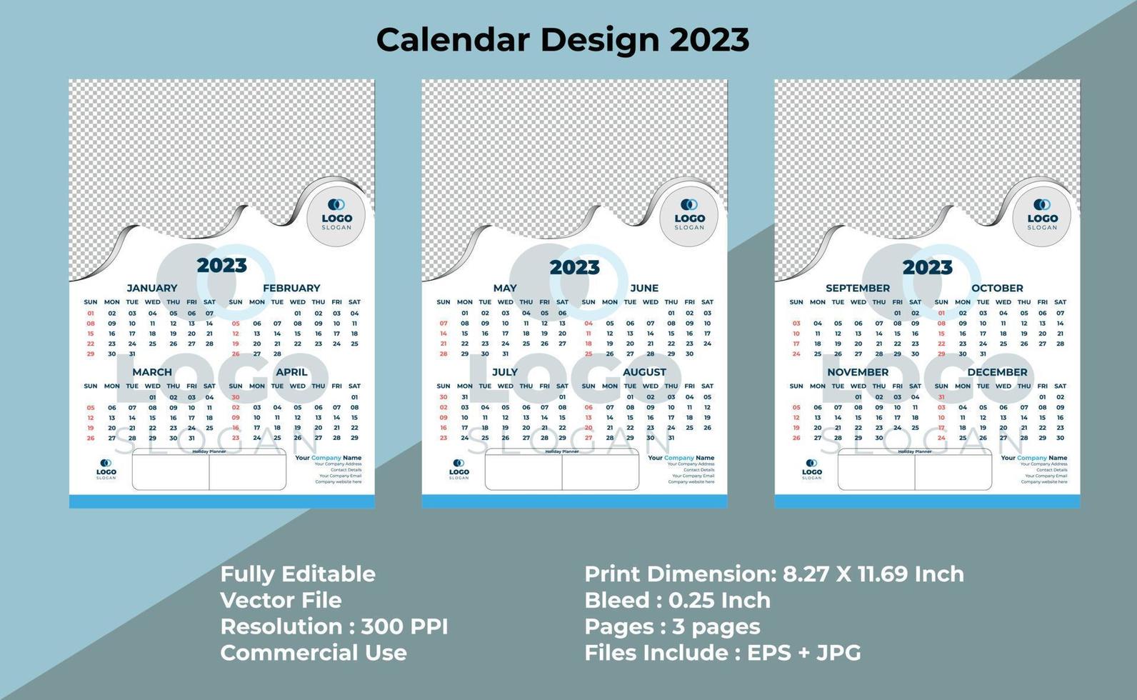 plantilla de diseño de calendario de pared de conjunto completo 2023 vector