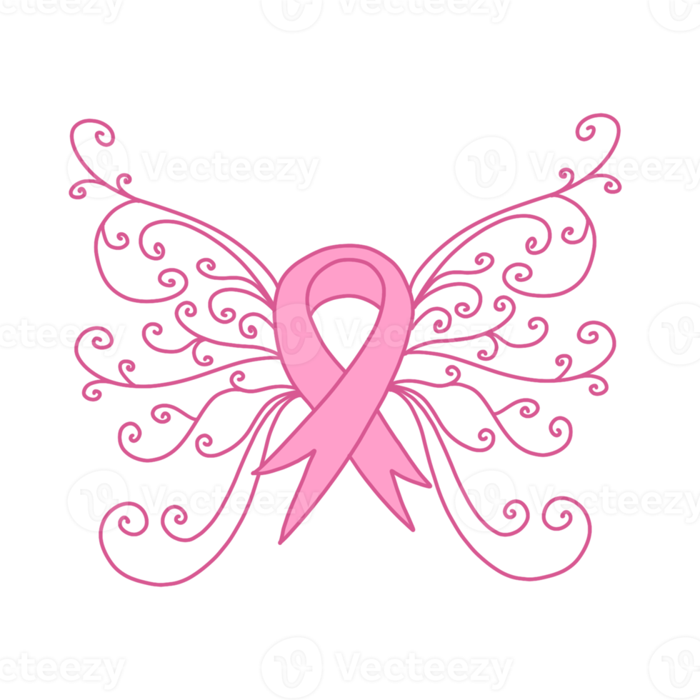 Pink Ribbon With Butterfly Wings png