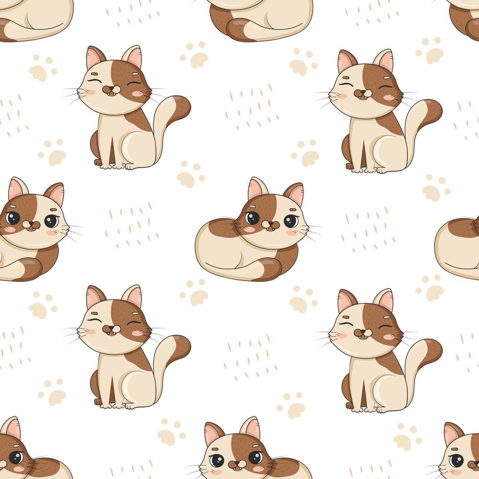 Seamless pattern with cute cartoon cats in funny poses sit and lie for kids room decor vector