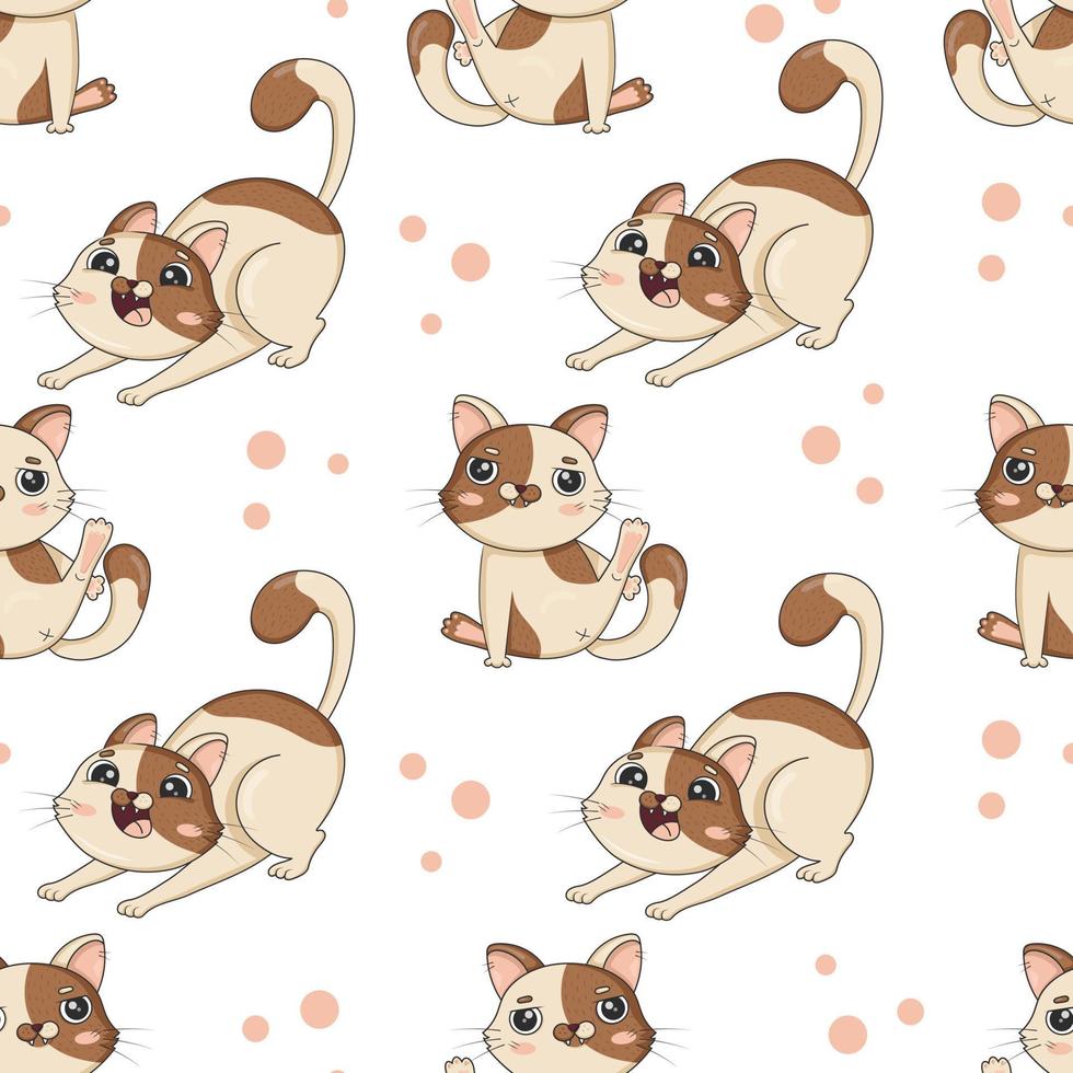 Seamless pattern with cute cartoon cats in funny poses for kids room decor vector