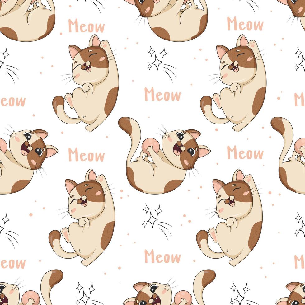 Seamless pattern with cute cartoon cats in funny poses are playing for kids room decor vector