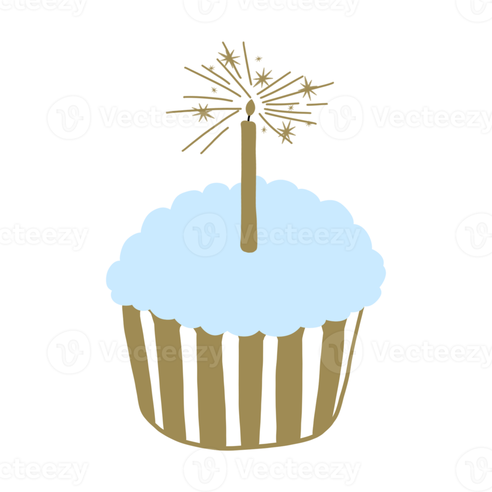 cupcake d'anniversaire bleu avec bougie png