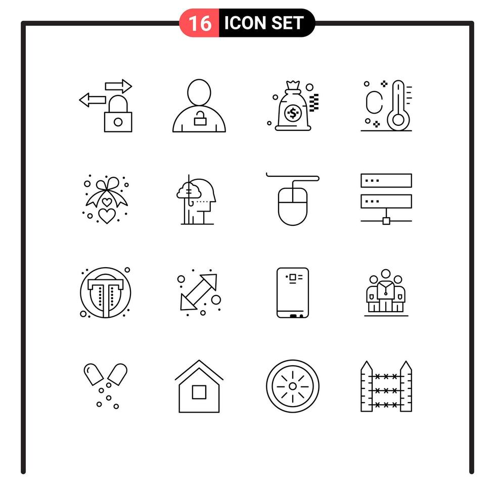 Pictogram Set of 16 Simple Outlines of borrowing ideas ribbon bag love summer Editable Vector Design Elements