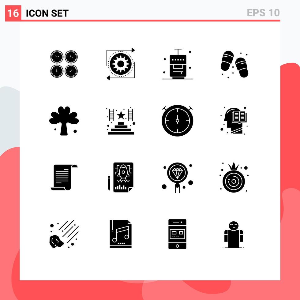 16 User Interface Solid Glyph Pack of modern Signs and Symbols of flip flops vacation gear travel bag Editable Vector Design Elements