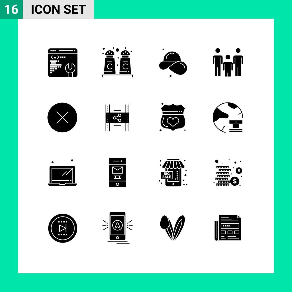 16 Creative Icons Modern Signs and Symbols of media player error hat health couple Editable Vector Design Elements