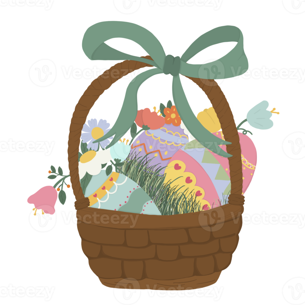 Easter Egg Basket With Green Ribbon 14968390 PNG