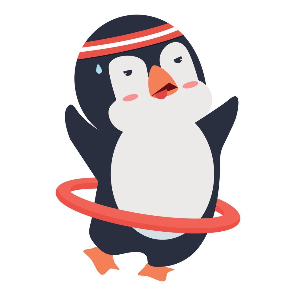 lindo pingüino jugando dibujos animados de hulahoop vector