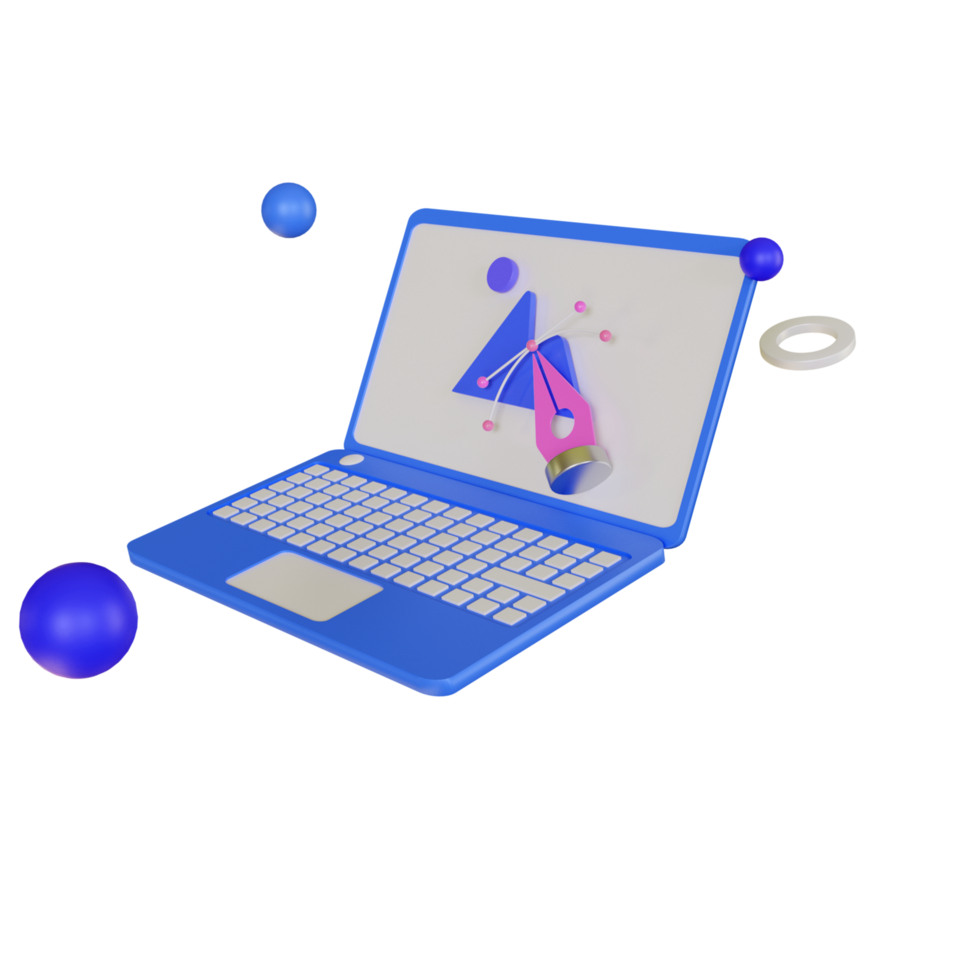 3d laptop with graphic design 3d illustration png
