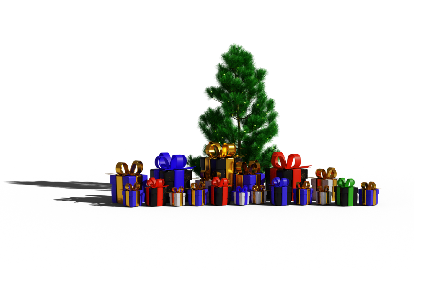 joyeux noël arbre 3d et illustration de boîte cadeau png