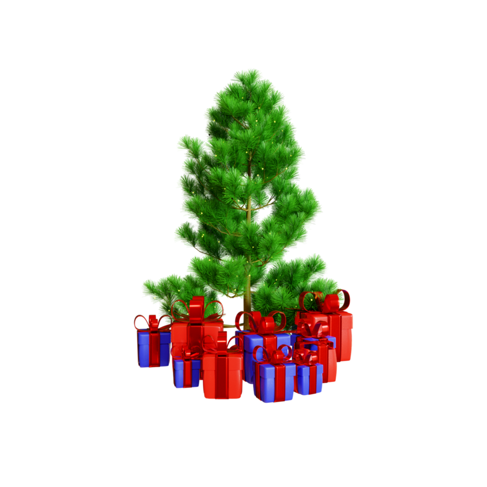 frohe weihnachten 3d baum und geschenkbox illustration png