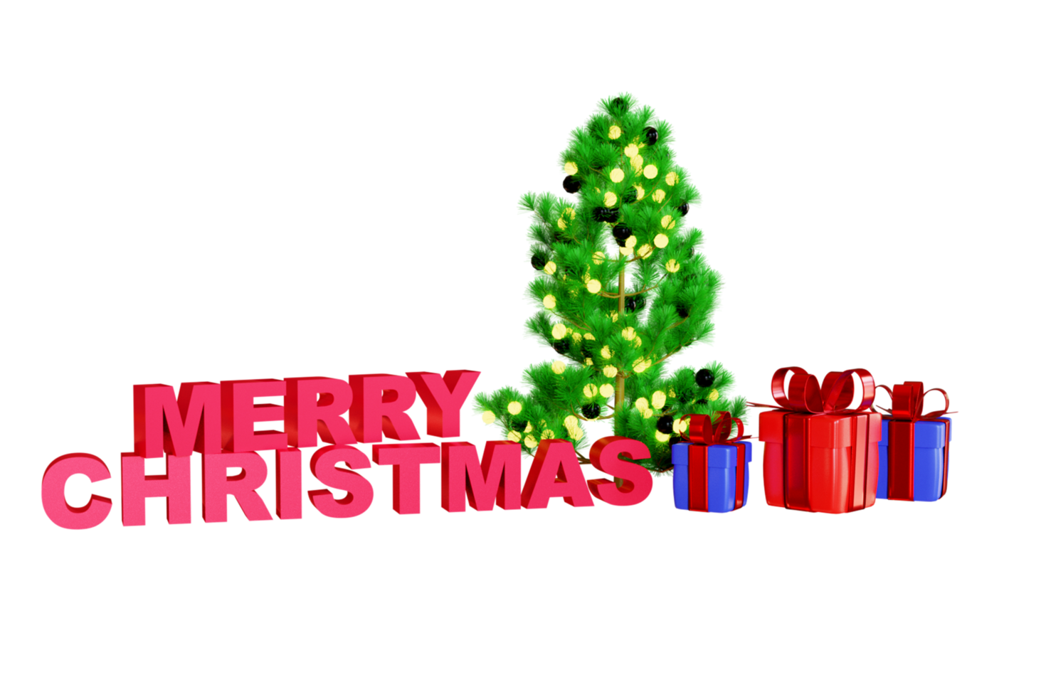 Merry Christmas 3d tree and gift box illustration png