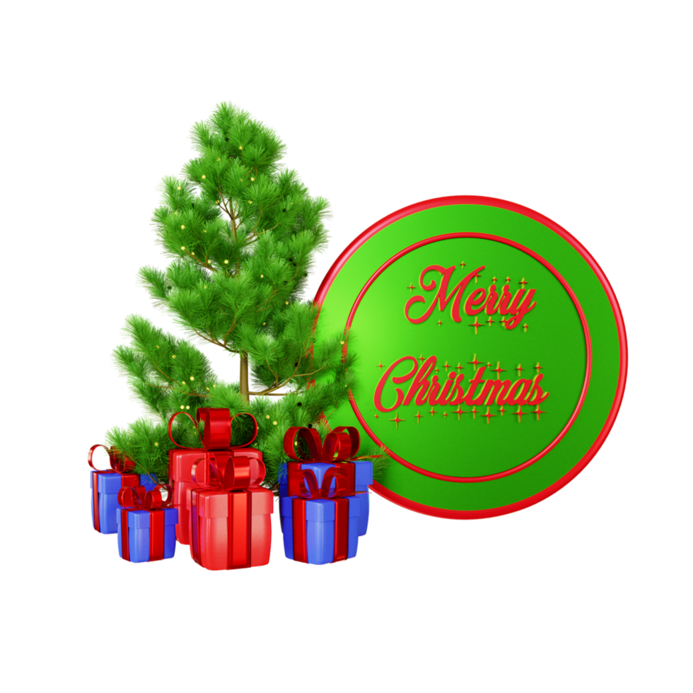 Merry Christmas 3d tree and gift box illustration png