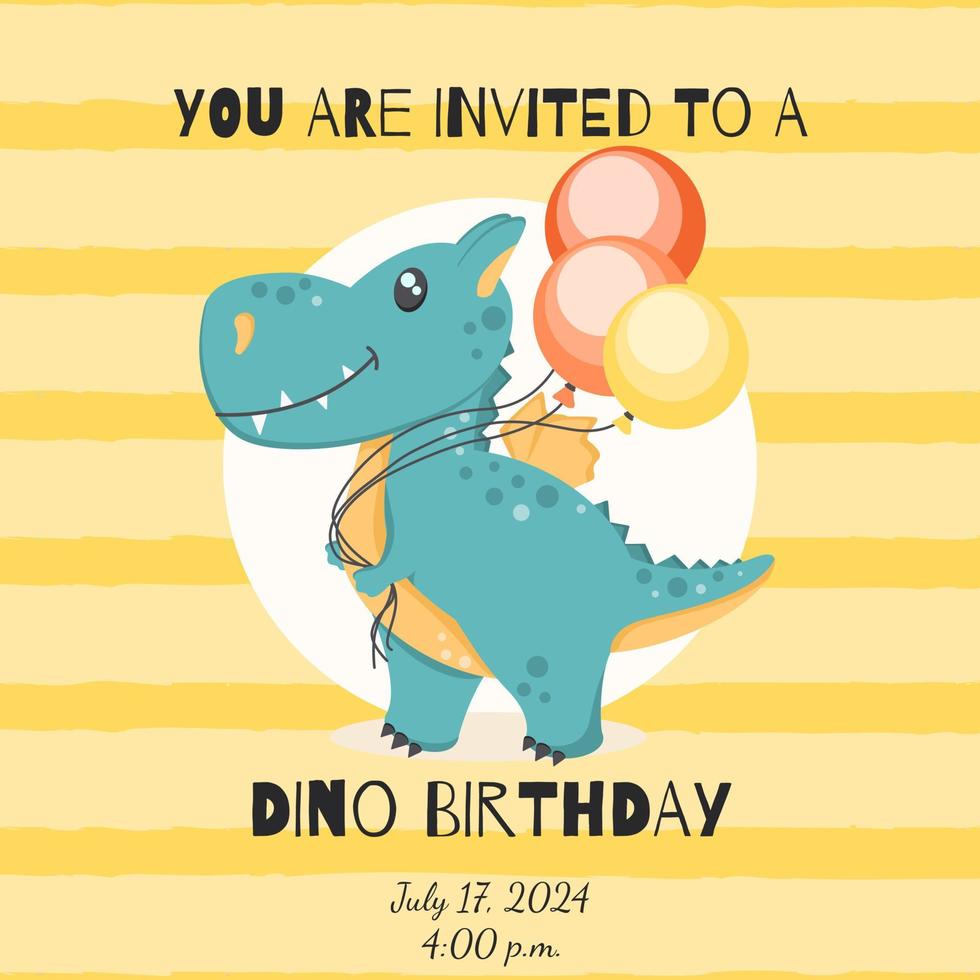 Birthday invitation card with dinosaur. Vector illustration.