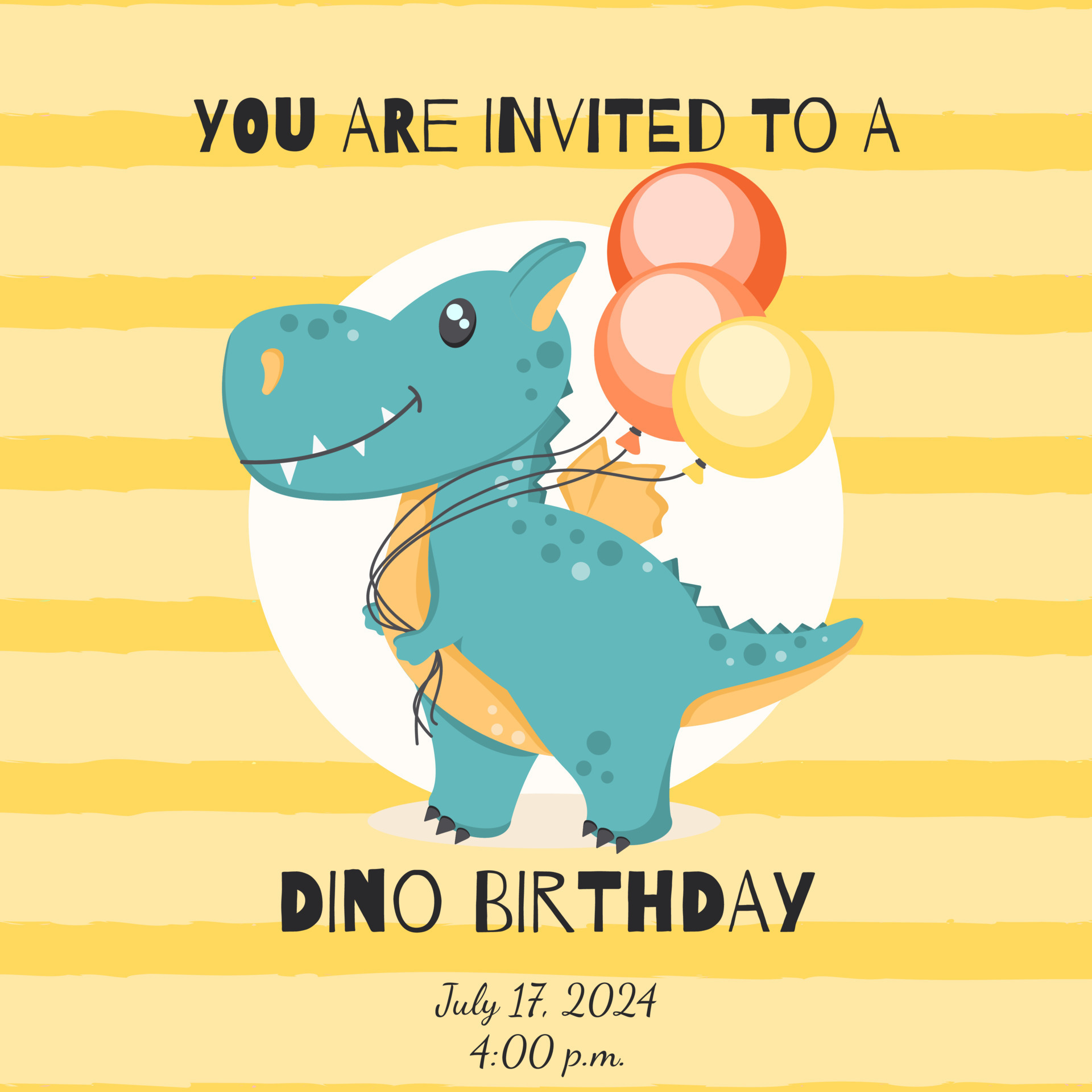 plantilla de vector de invitación de fiesta de cumpleaños de dinosaurio.  Afiche de celebración de cumpleaños