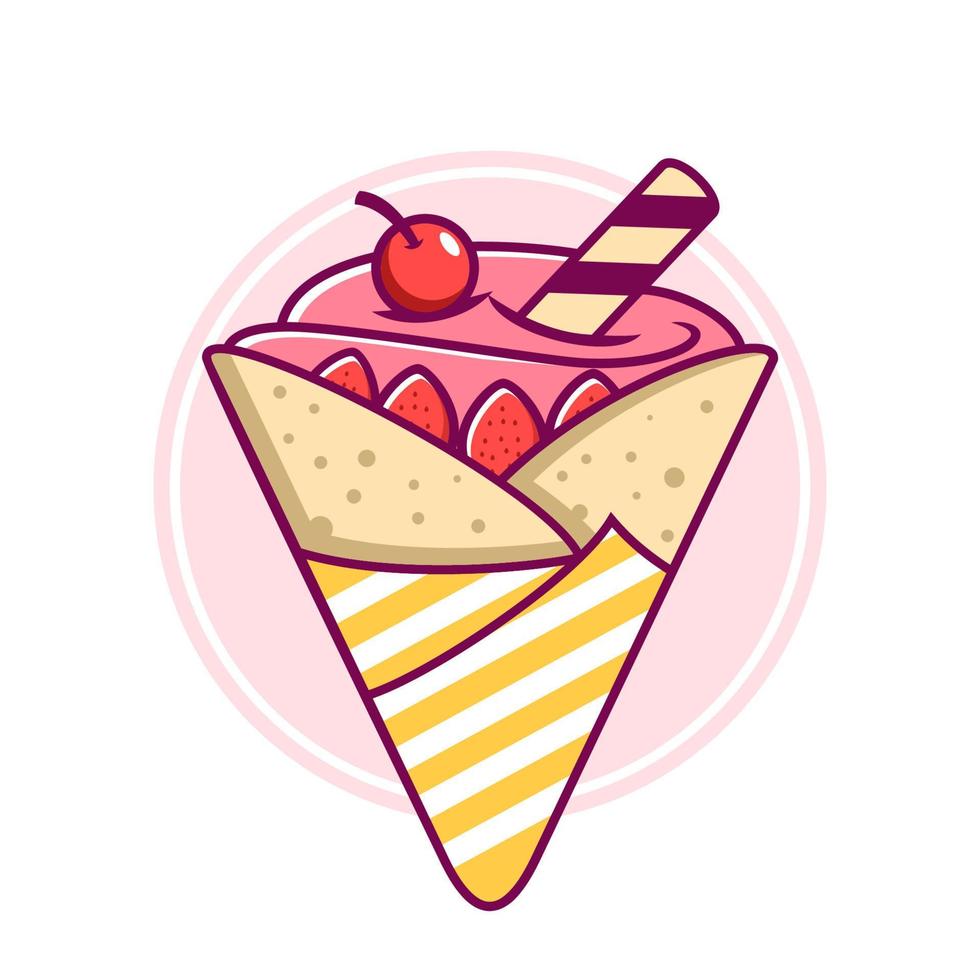 Hand drawn delicious Ice cream crepes cartoon illustration vector