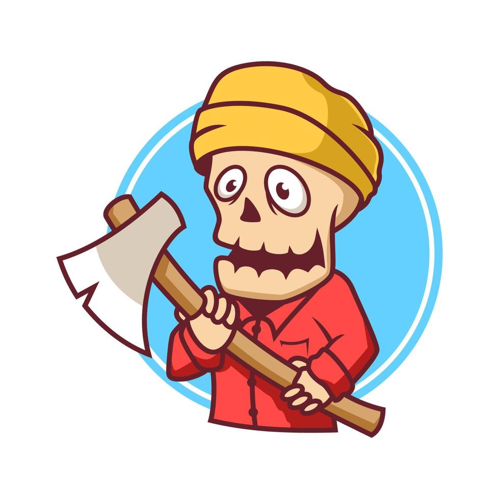Hand drawn skull lumberjack cartoon, lumberjack mascot vector