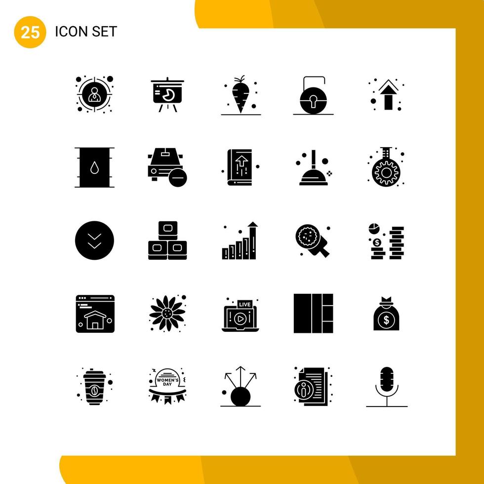 25 Thematic Vector Solid Glyphs and Editable Symbols of arrows security carrot protect key Editable Vector Design Elements